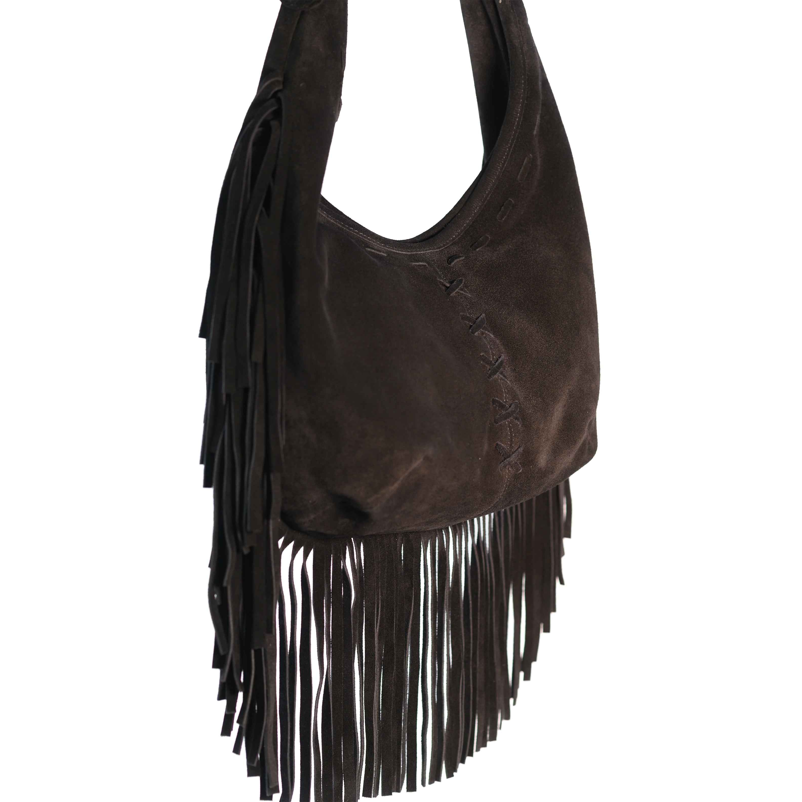 Bolso Boho Media Luna de Piel Gamuza Negro