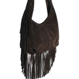 Bolso Boho Media Luna de Piel Gamuza Negro