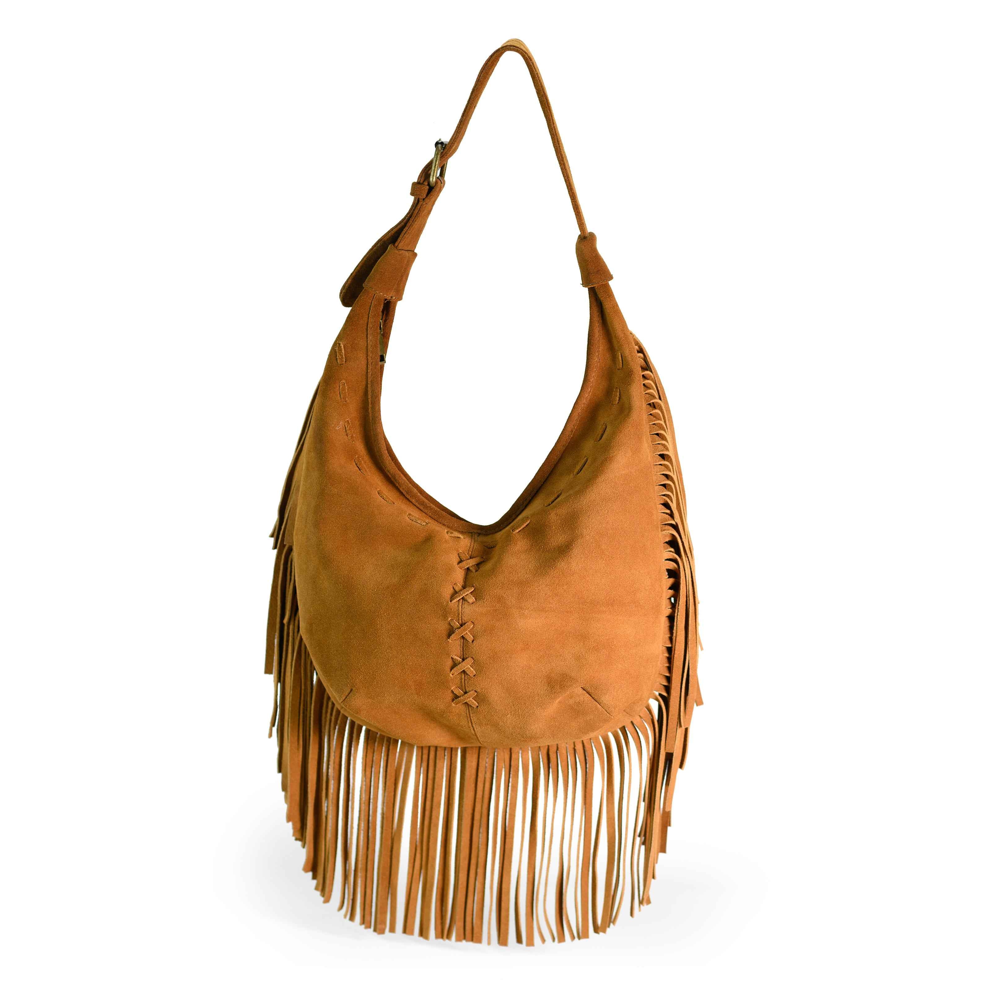 Bolso Boho Luna de Piel Gamuza Tan
