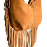 Bolso Boho Media Luna de Piel Gamuza Tan