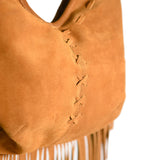 Bolso Boho Media Luna de Piel Gamuza Tan
