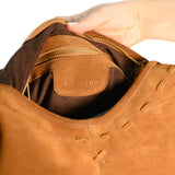 Bolso Boho Media Luna de Piel Gamuza Tan