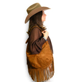 Bolso Boho Media Luna de Piel Gamuza Tan