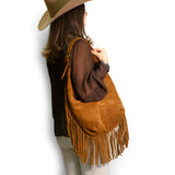 Bolso Boho Media Luna de Piel Gamuza Tan