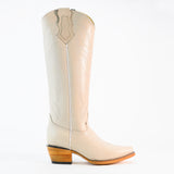 Bota Alta Vaquera De Piel Para Dama Scarlett Color Hueso