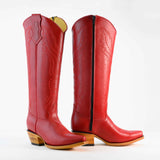 Bota Alta Vaquera De Piel Para Dama Scarlet Hueso