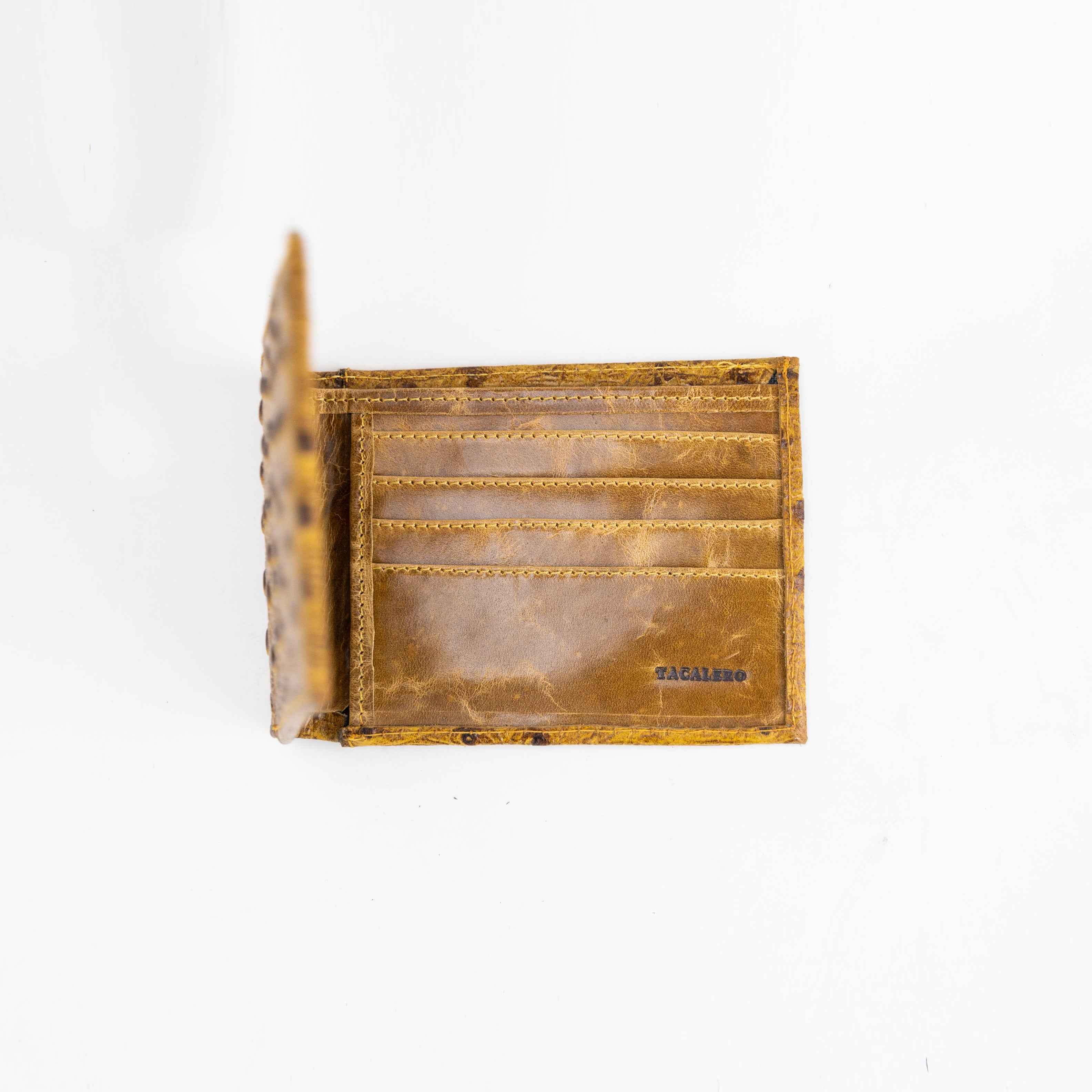 Cartera de Piel tipo Avestruz Ambar