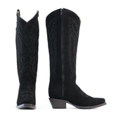 Bota Alta Vaquera De Piel Gamuza Para Dama Scarlet Color Negro