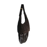 Bolso Boho Media Luna de Piel Gamuza Negro