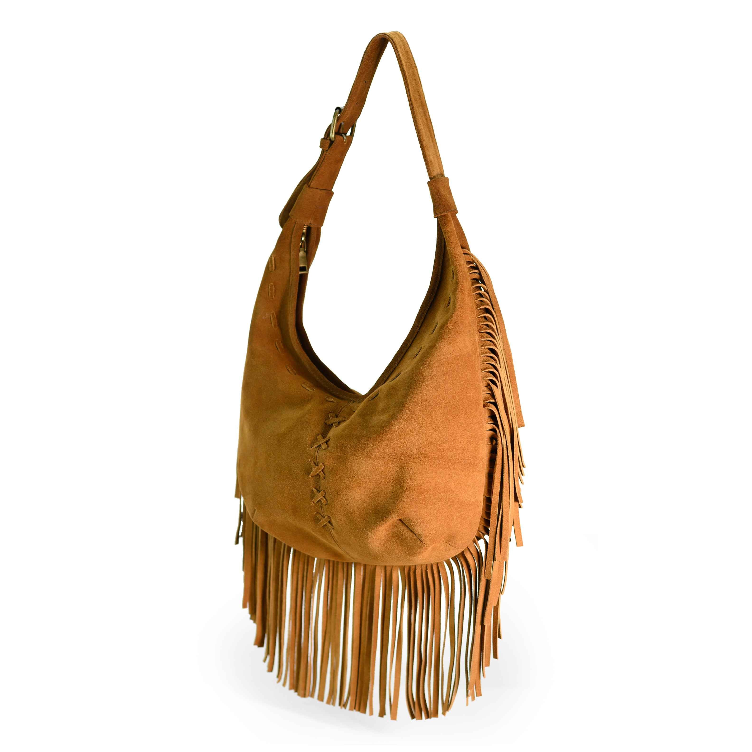 Bolso Boho Luna de Piel Gamuza Tan