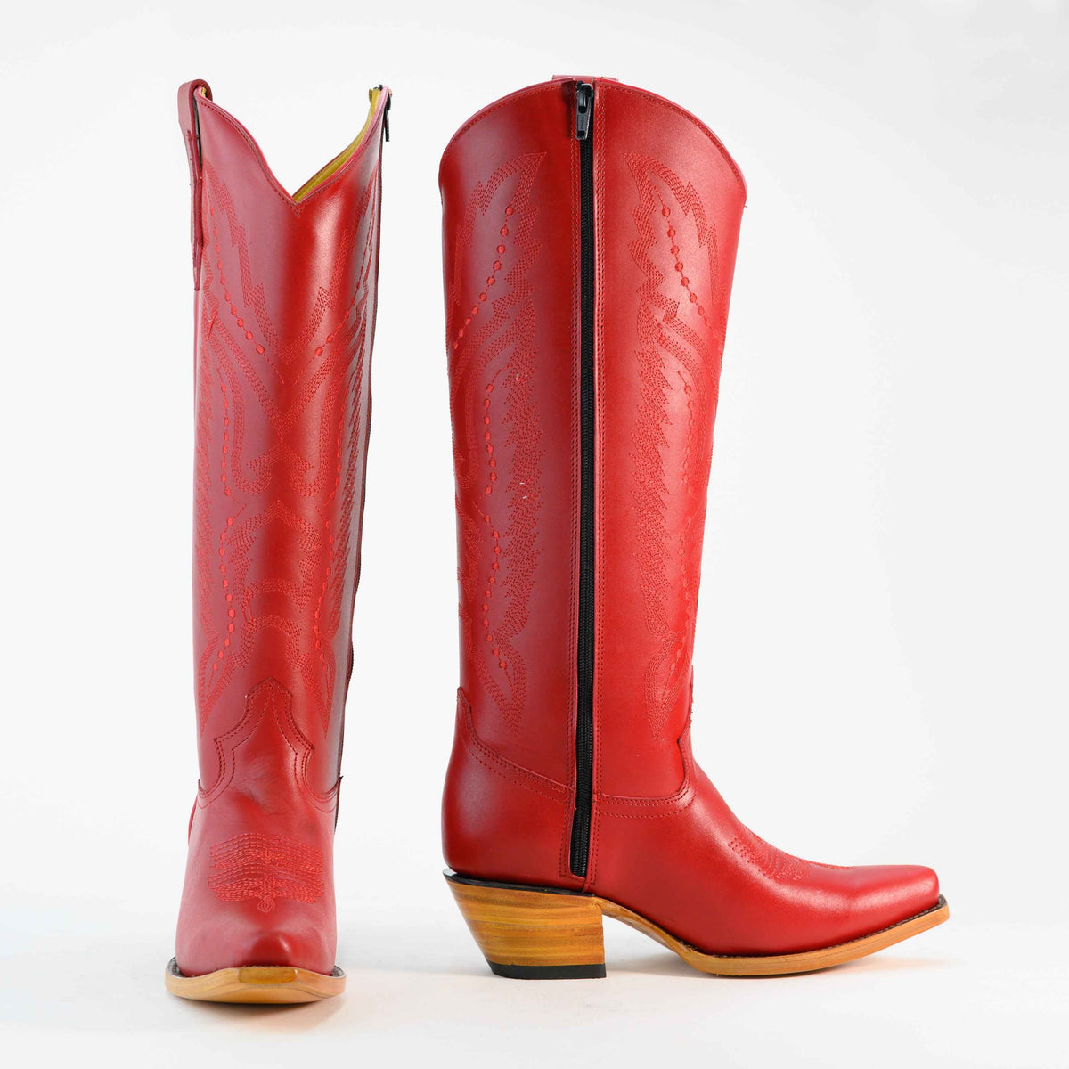 Bota Alta Vaquera De Piel Para Dama Scarlet Hueso