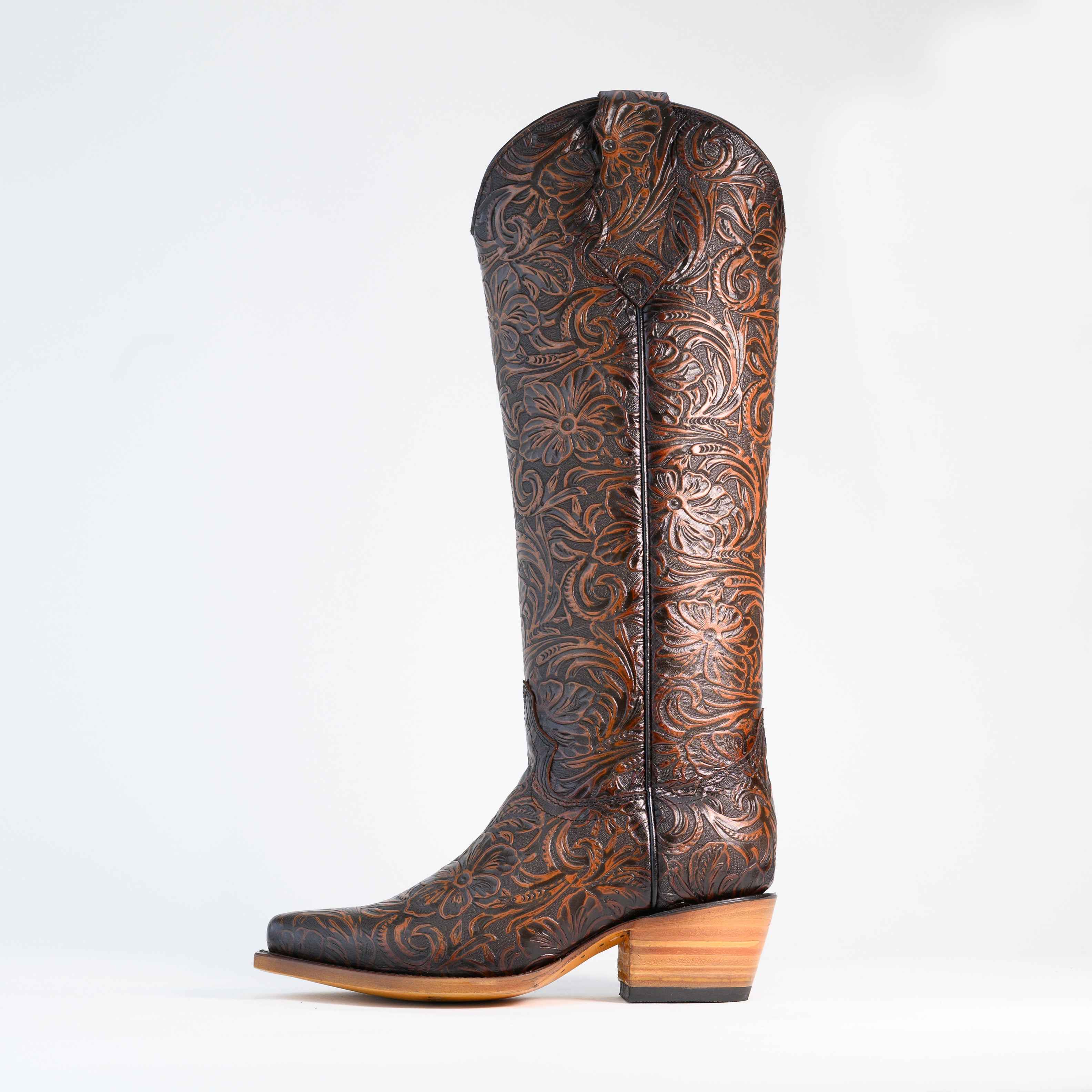 Bota Alta Vaquera de Piel para Dama Victoria Café