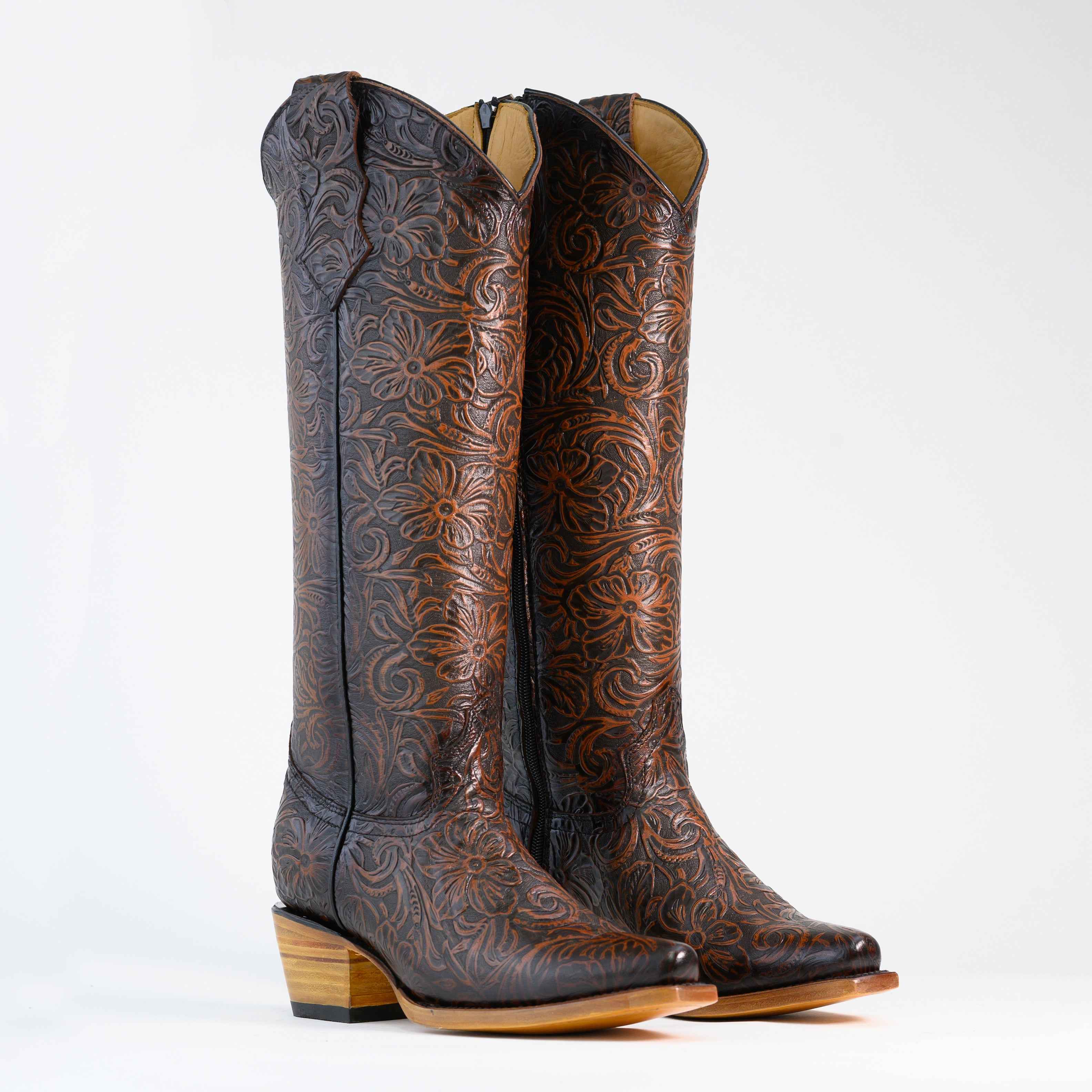 Bota Alta Vaquera de Piel para Dama Victoria Café