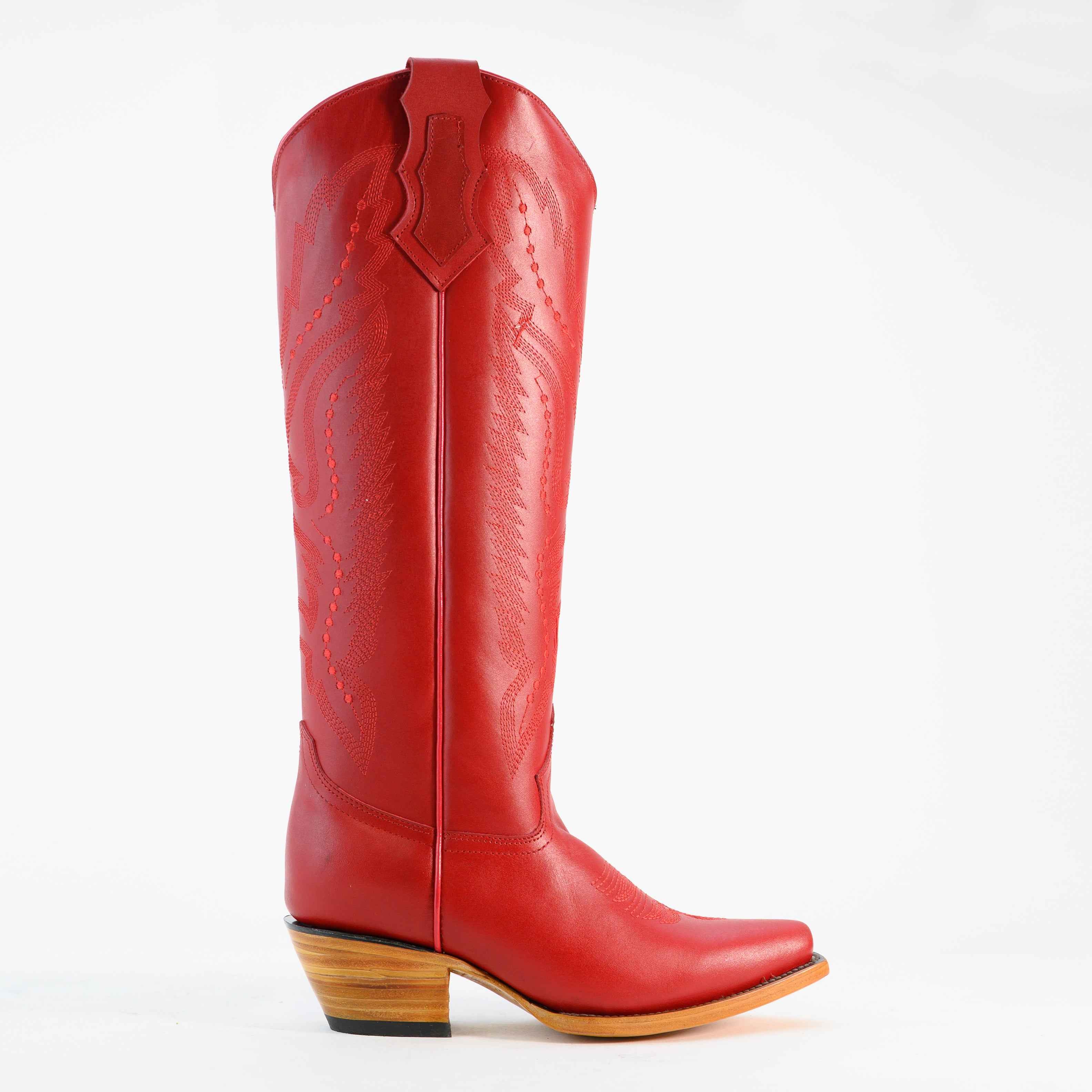 Bota Alta Vaquera De Piel Para Dama Scarlet Roja