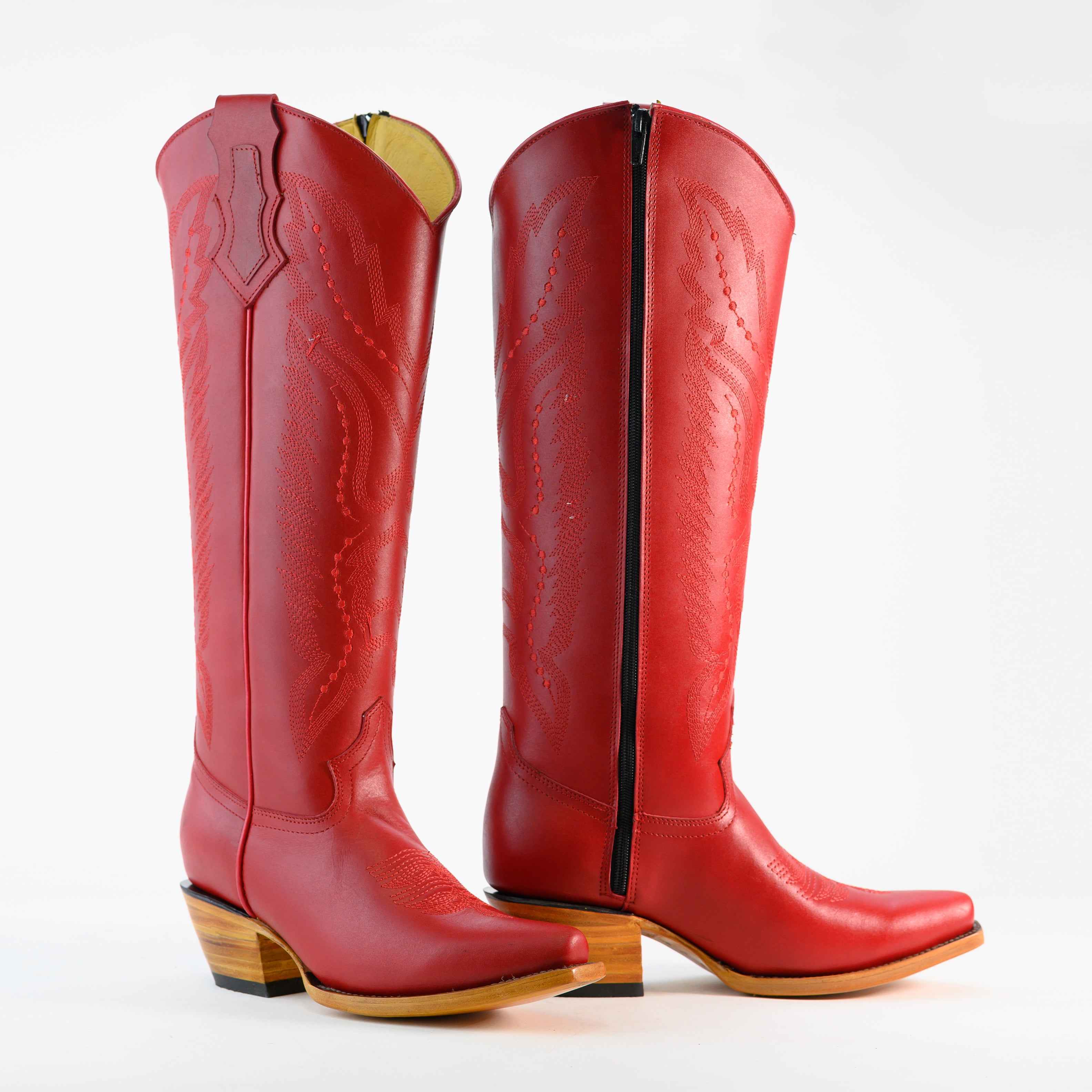 Bota Alta Vaquera De Piel Para Dama Scarlet Hueso