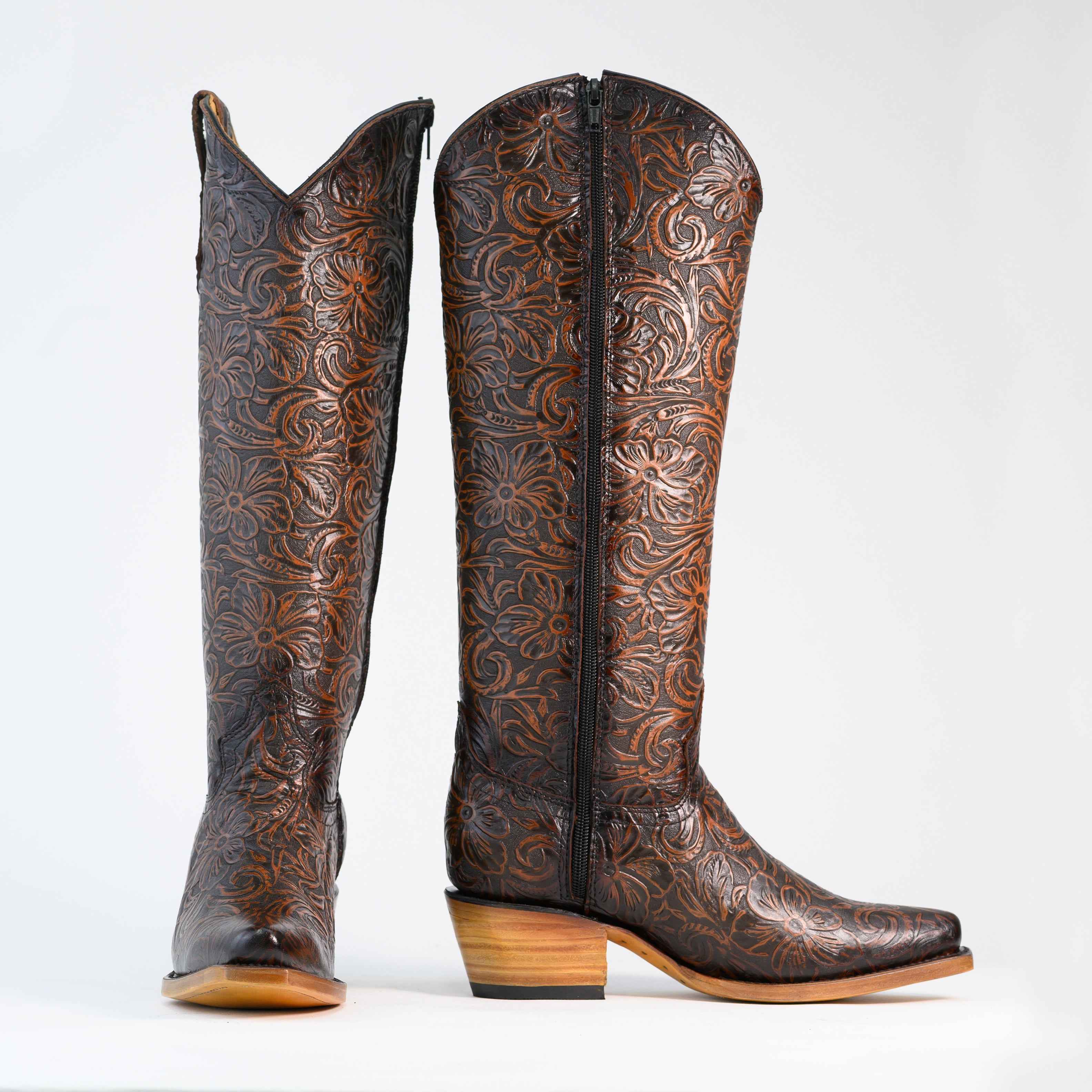 Bota Alta Vaquera de Piel para Dama Victoria Café