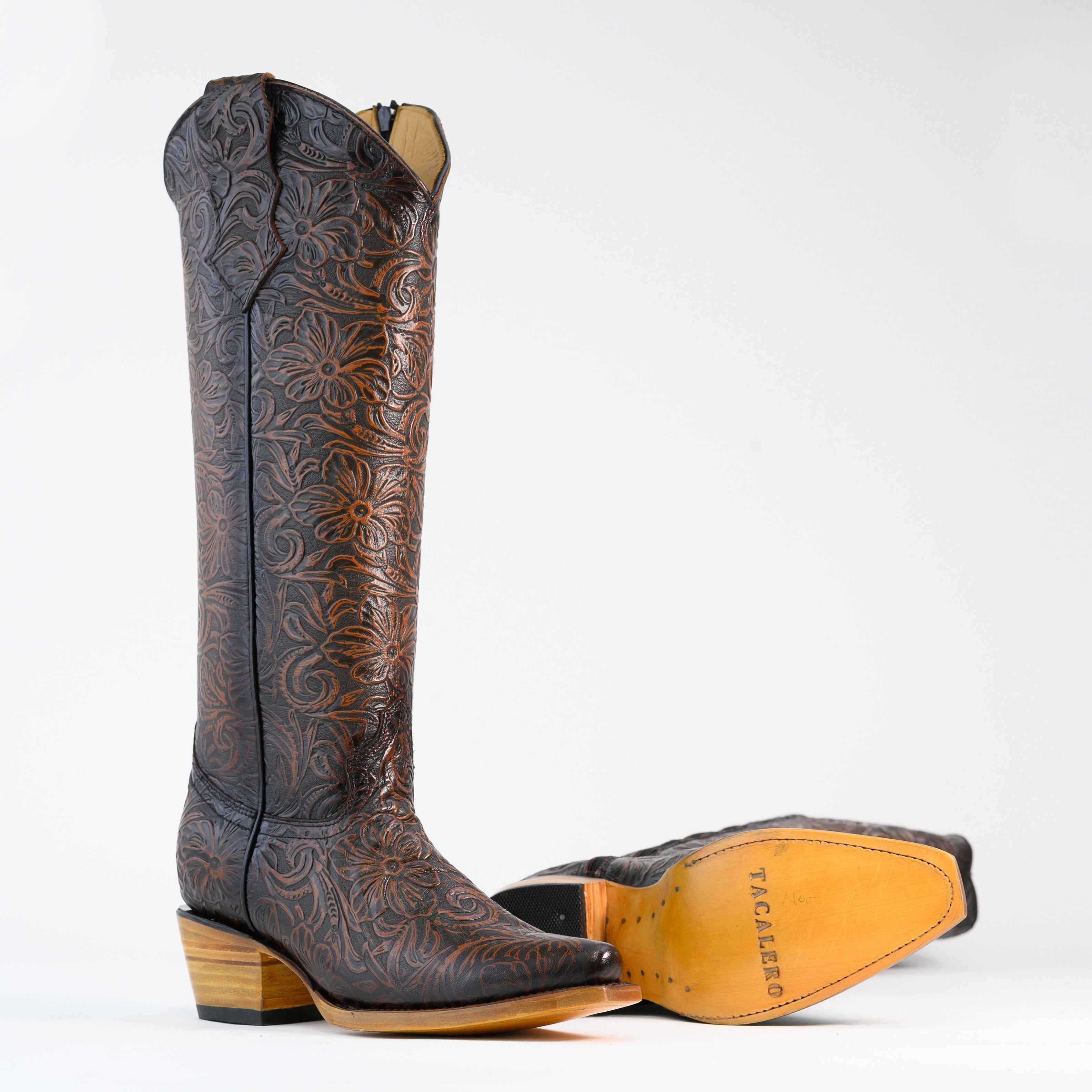 Bota Alta Vaquera de Piel para Dama Victoria Café