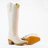 Bota Alta Vaquera De Piel Para Dama Scarlett Color Hueso