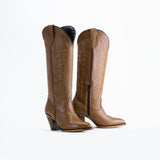 Destiny Women's High Cowboy Boot Brown Leather