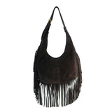 Bolso Boho Media Luna de Piel Gamuza Negro