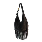 Bolso Boho Media Luna de Piel Gamuza Negro