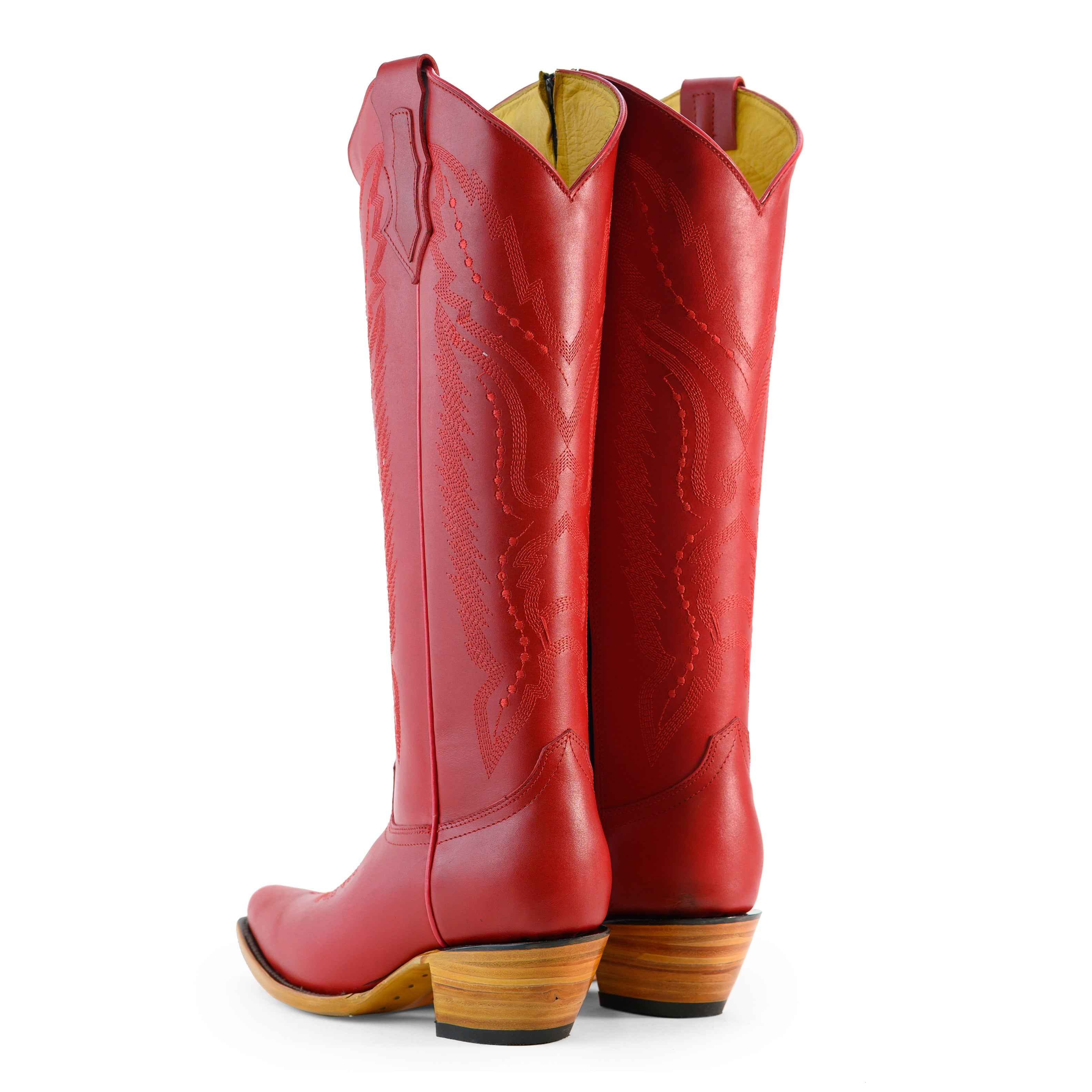 Bota Alta Vaquera De Piel Para Dama Scarlet Roja
