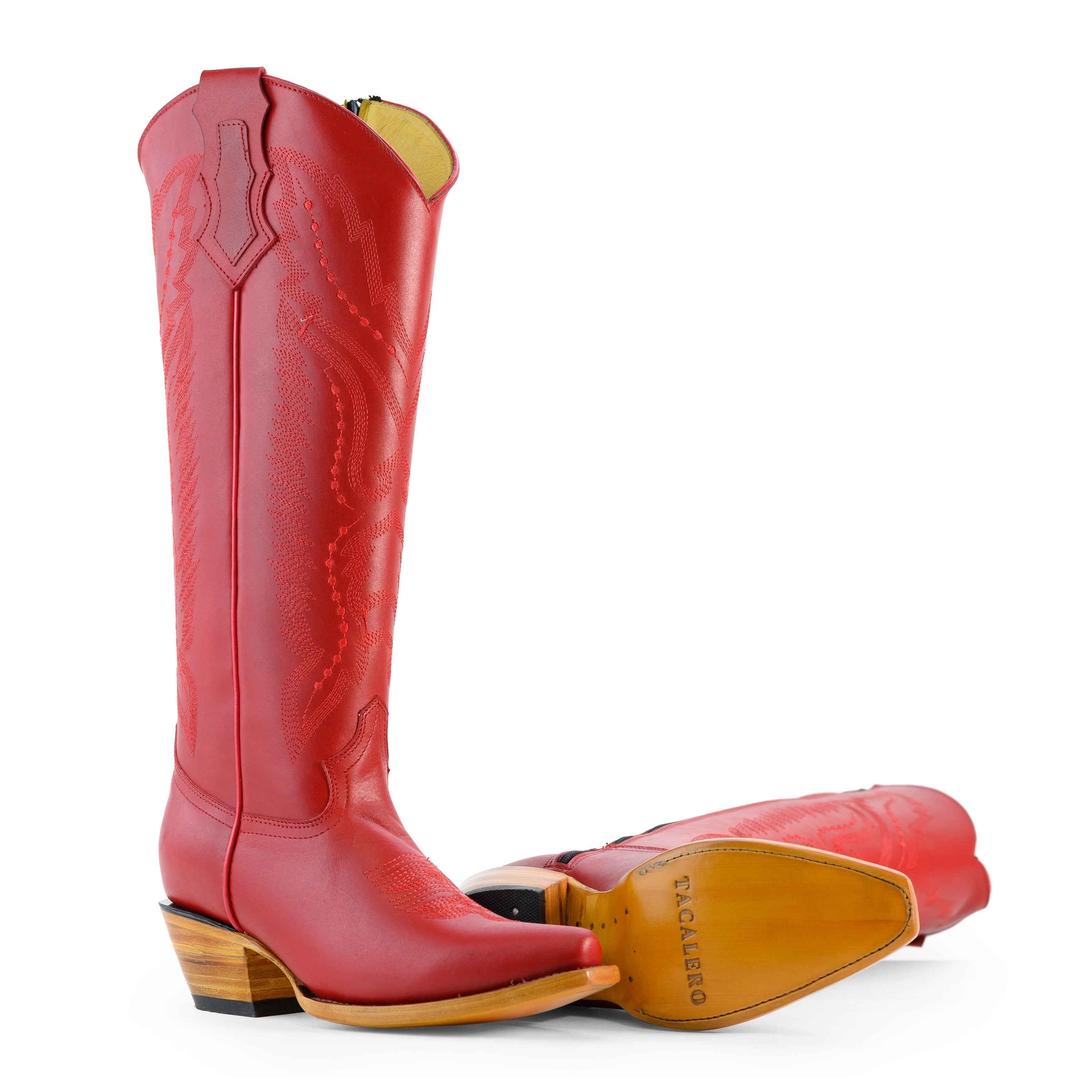 Bota Alta Vaquera De Piel Para Dama Scarlet Roja